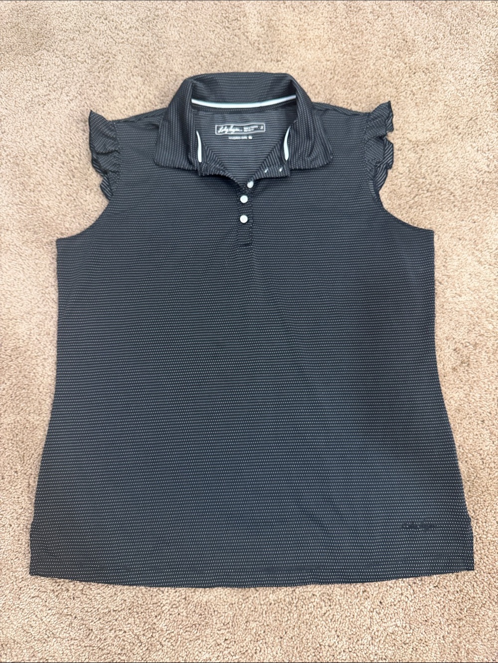 Lady Hagen Black Sleeveless Polo with Ruffle Cap Sleeves